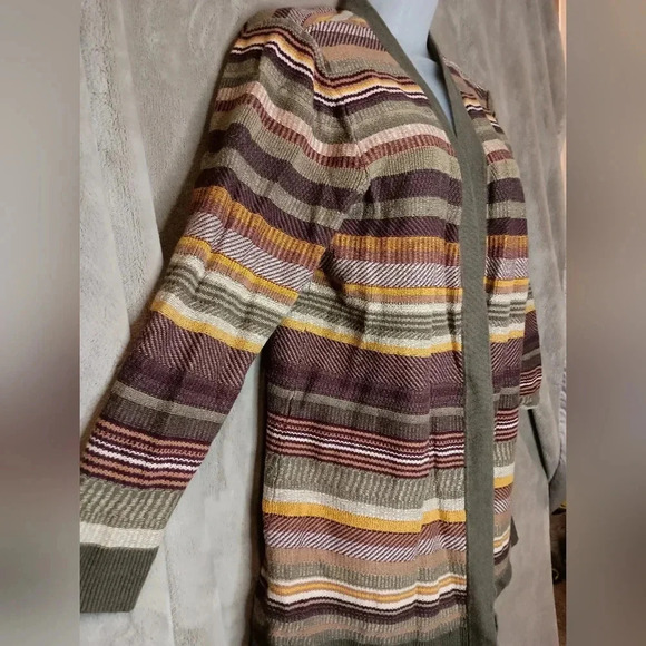 CHRISTOPHER & BANKS Brown Coatigan long sleeve multicolor sweater Dustercardigan - Picture 4 of 9